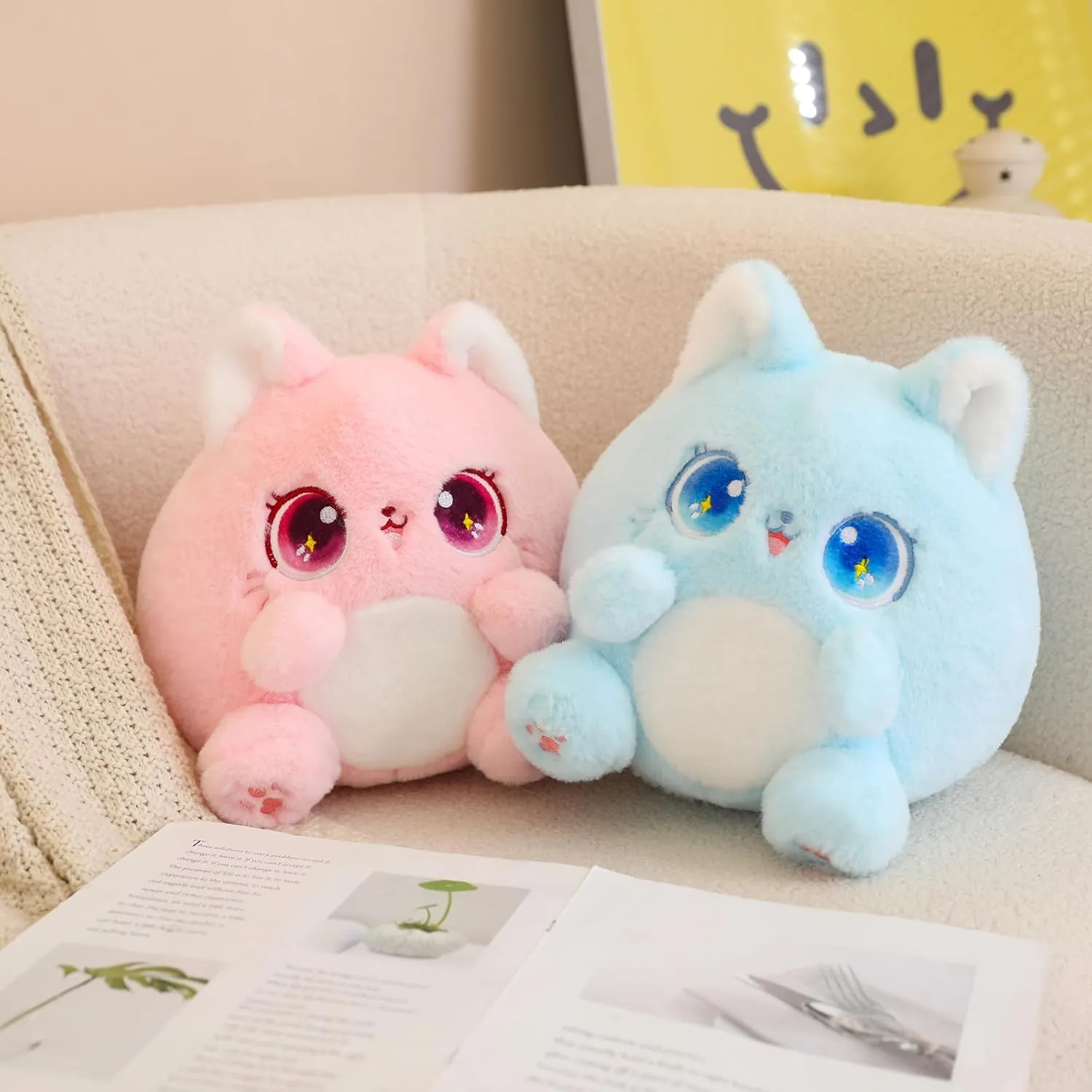 Cat Plush Pillow Cute Cat Stuffed Animals Soft Kawaii Plushies Toy for Girls Boys, Purple, 10 Inch