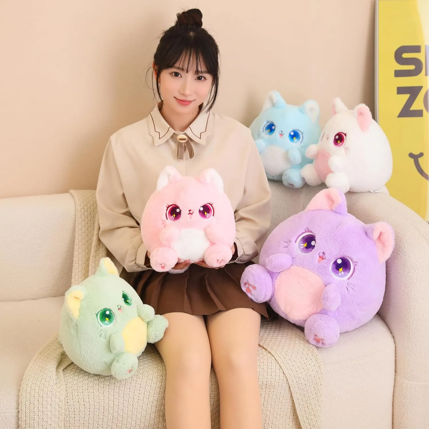 Cat Plush Pillow Cute Cat Stuffed Animals Soft Kawaii Plushies Toy for Girls Boys, Purple, 10 Inch
