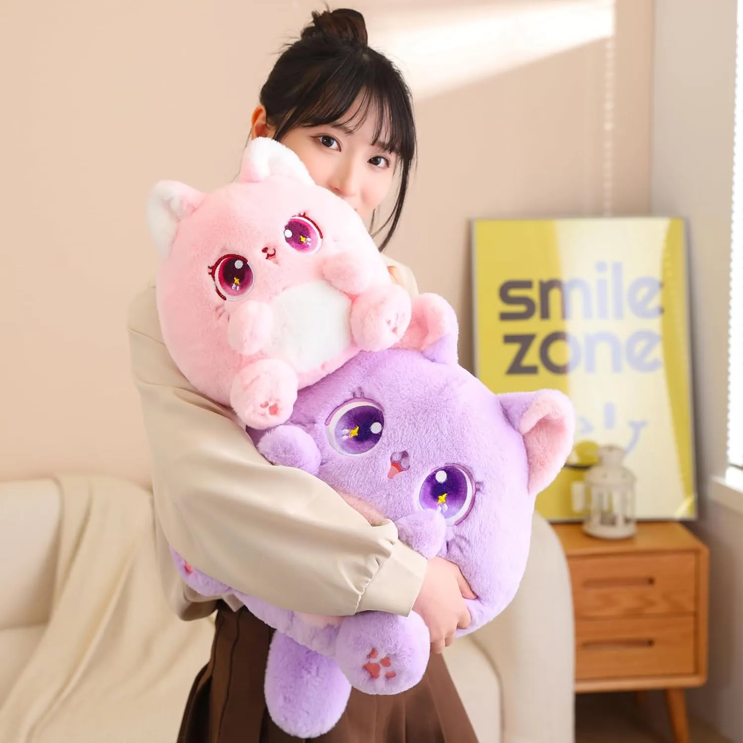 Cat Plush Pillow Cute Cat Stuffed Animals Soft Kawaii Plushies Toy for Girls Boys, Purple, 10 Inch