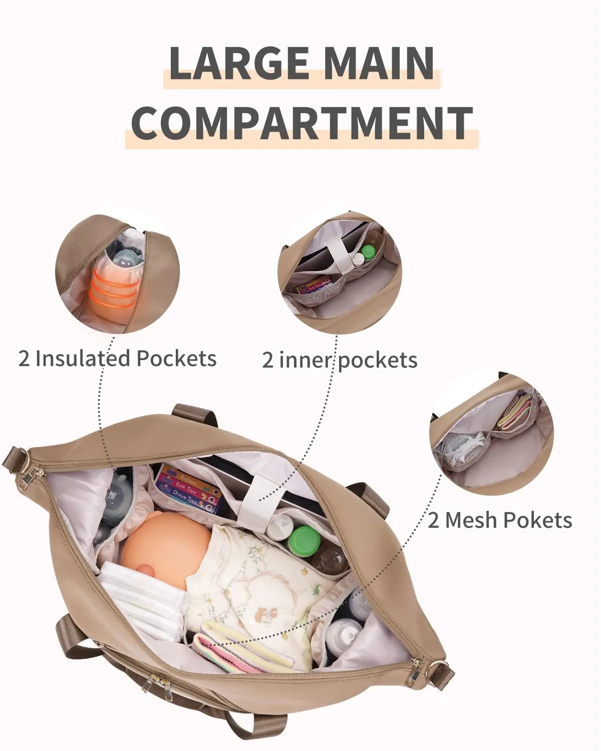CEI-CEI Diaper Bag Tote Neoprene Mothers Day Gifts Waterproof Large Travel Baby Bags for Mom and Dad with Pacifier Case and Changing Pad Maternity Hospital Totes with Stroller Strap (Oat)