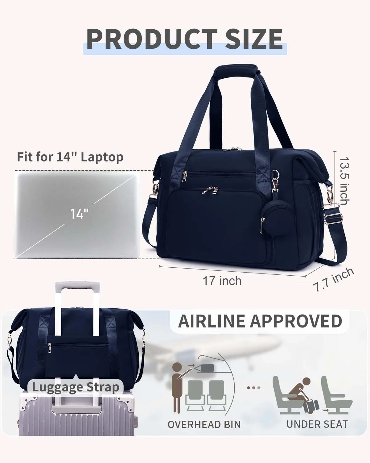 CEI-CEI Diaper Bag Tote Neoprene Waterproof Large Travel Baby Bags for Mom and Dad with Pacifier Case and Changing Pad Maternity Hospital Totes with Stroller Strap (Blue)