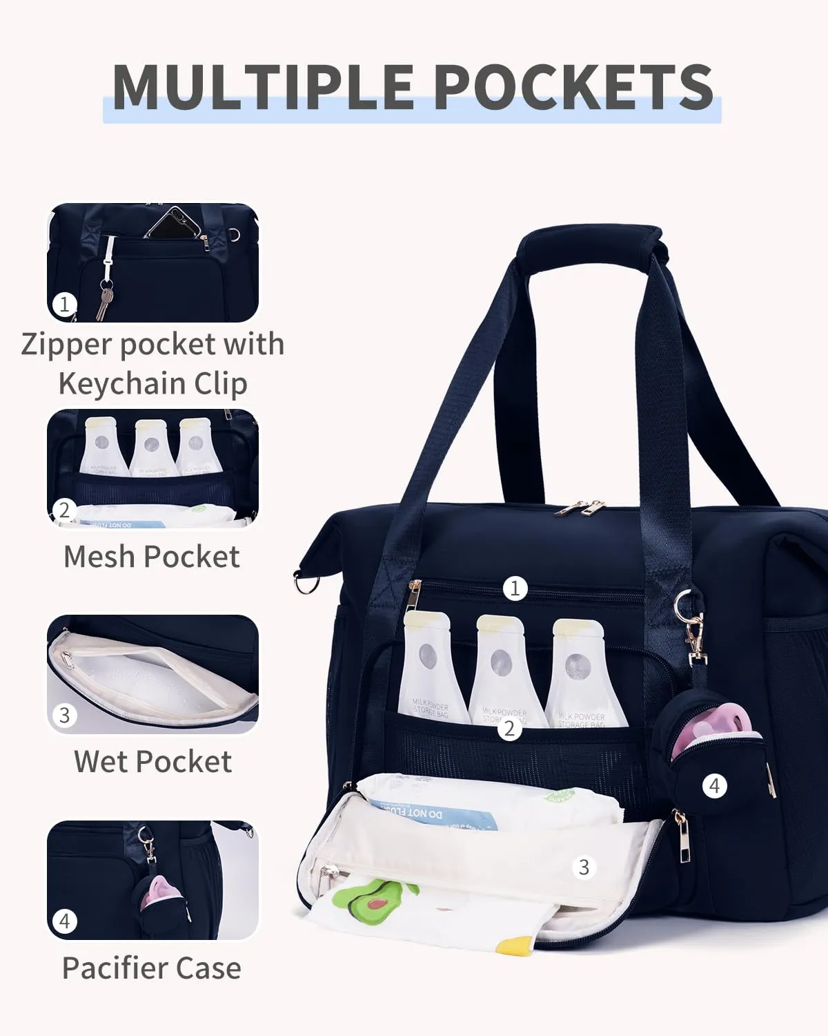 CEI-CEI Diaper Bag Tote Neoprene Waterproof Large Travel Baby Bags for Mom and Dad with Pacifier Case and Changing Pad Maternity Hospital Totes with Stroller Strap (Blue)