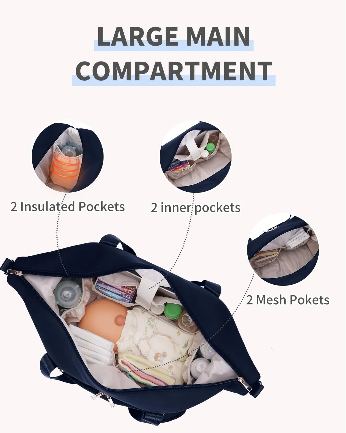 CEI-CEI Diaper Bag Tote Neoprene Waterproof Large Travel Baby Bags for Mom and Dad with Pacifier Case and Changing Pad Maternity Hospital Totes with Stroller Strap (Blue)