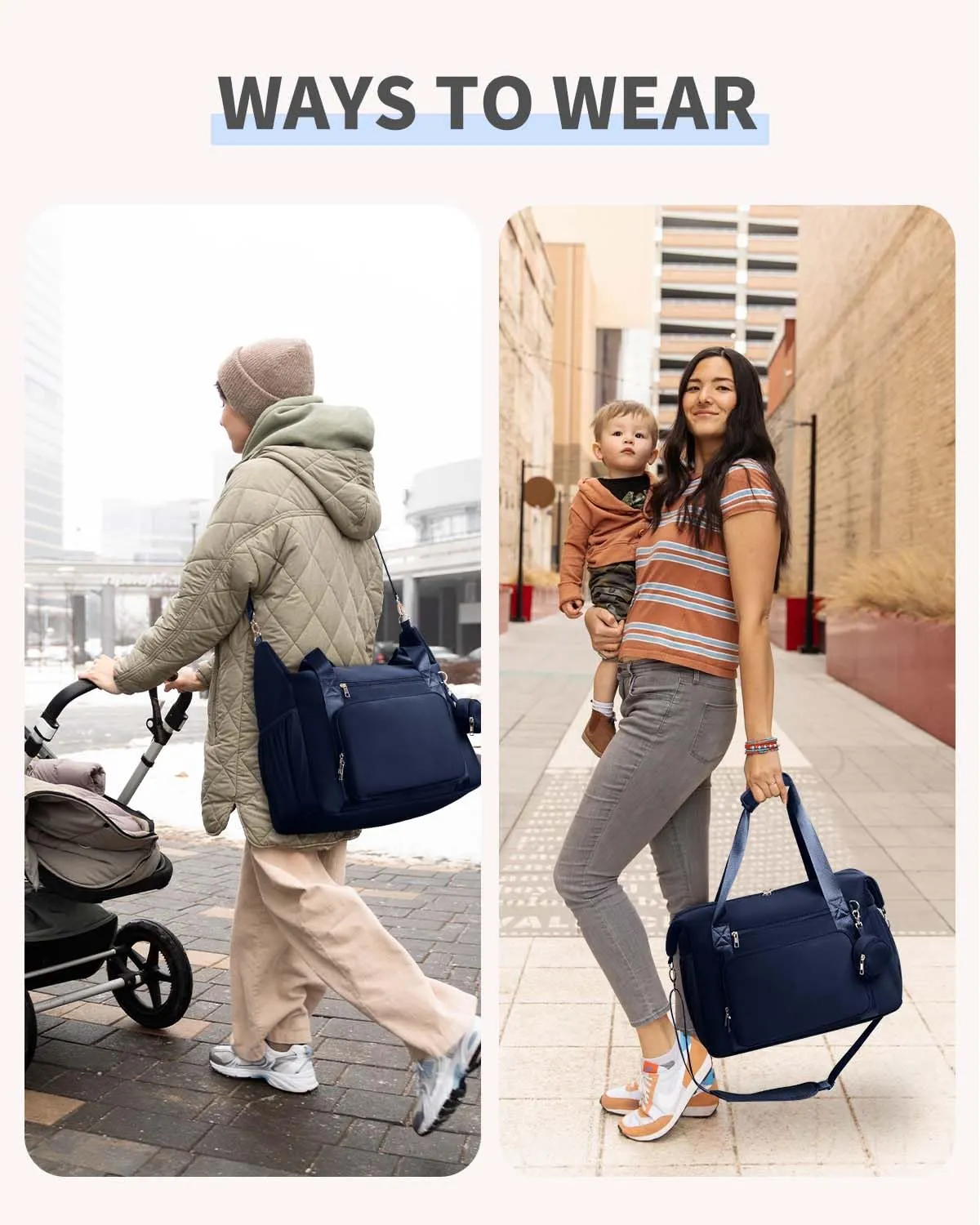 CEI-CEI Diaper Bag Tote Neoprene Waterproof Large Travel Baby Bags for Mom and Dad with Pacifier Case and Changing Pad Maternity Hospital Totes with Stroller Strap (Blue)