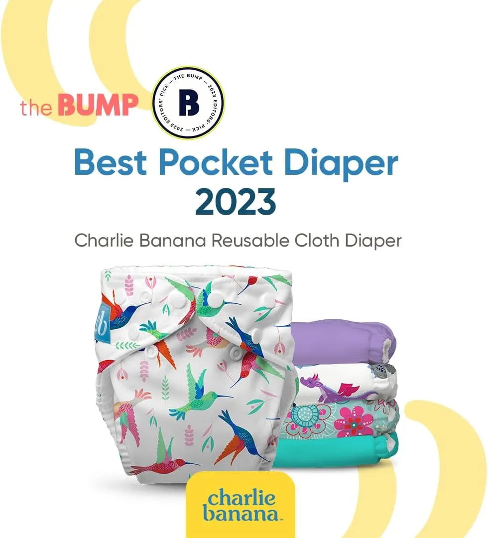 Charlie Banana Cloth Diapers, Reusable, Washable, Adjustable One Size Diaper, for Babies and Toddlers, with Absorbent Inserts - Under The Stars, 3 Pack