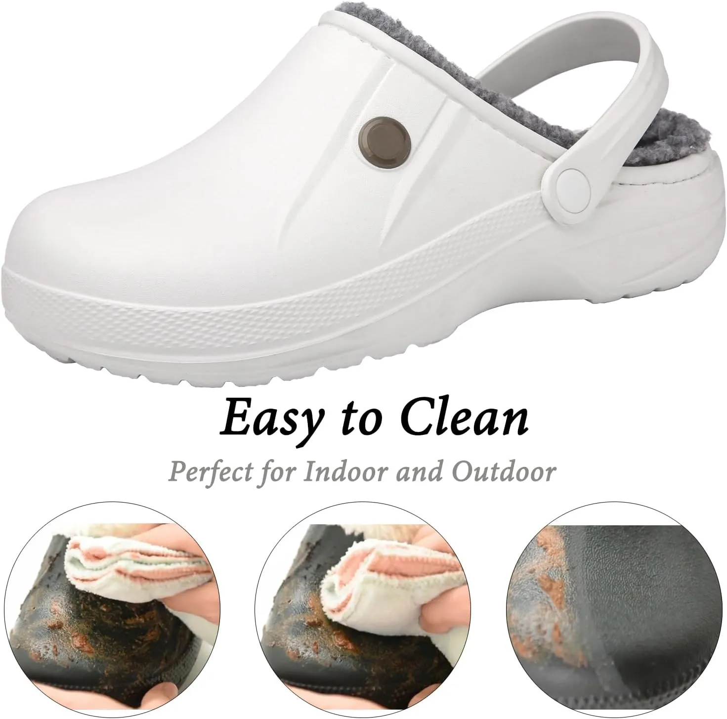 ChayChax Women and Men Fur Lined Clogs Memory Foam Warm Fuzzy Slippers Winter Waterproof Indoor Outdoor Slipper