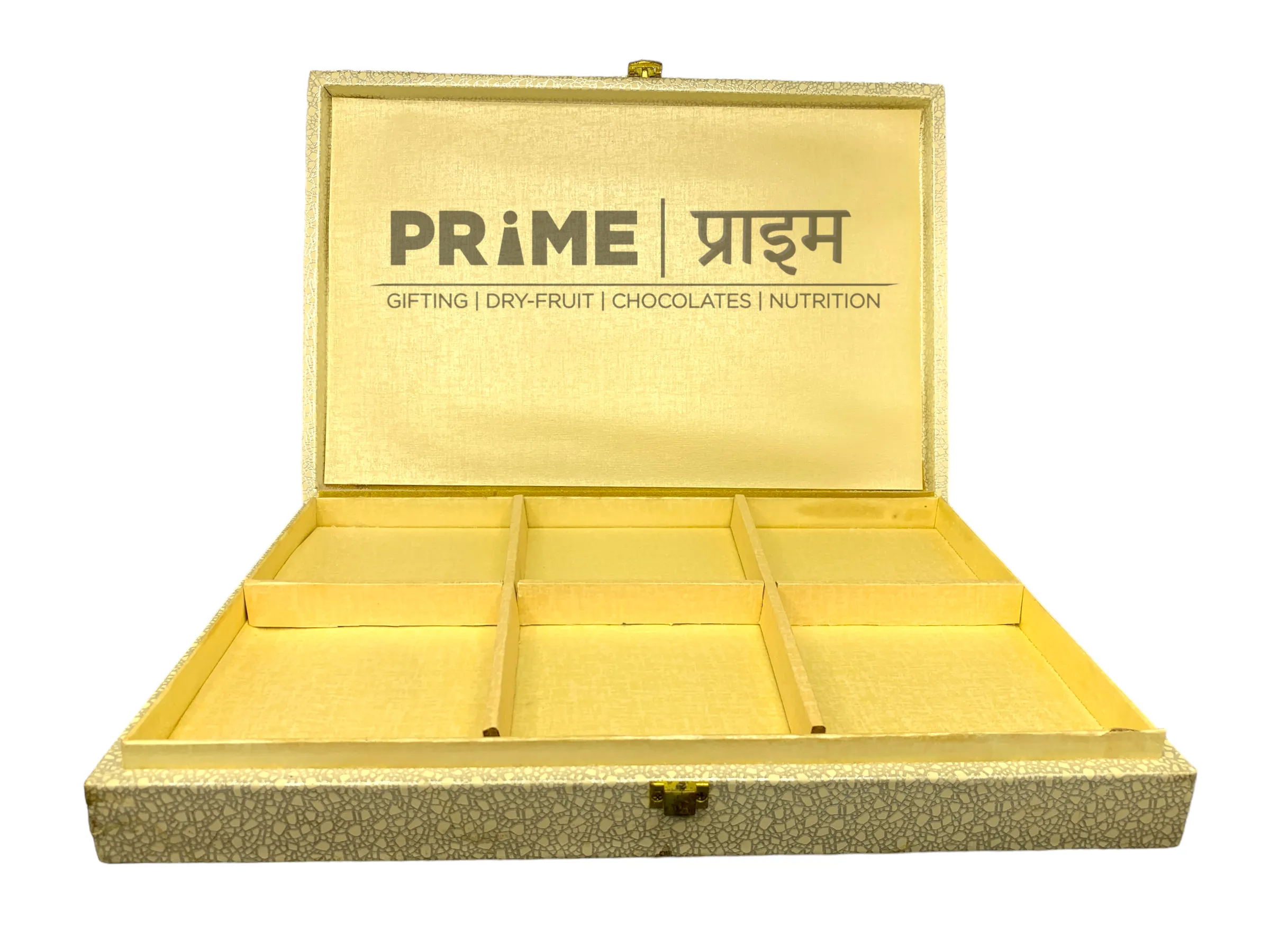 Cherish Wooden Box Rectangle (38x26x6cm) Texture Feel With 6 Partition useful Dryfruit Gifting, Weddings, Festive, Corporate