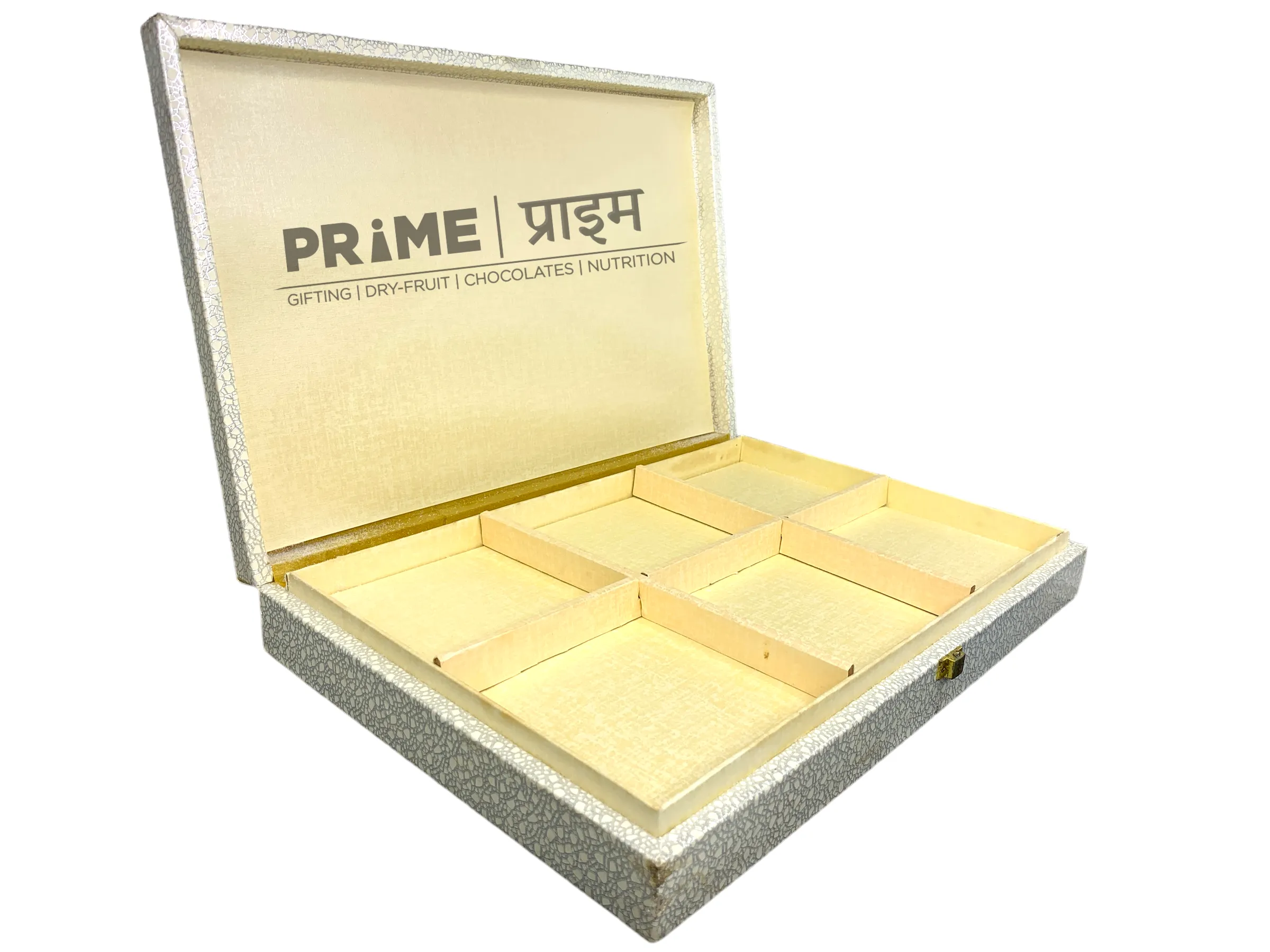Cherish Wooden Box Rectangle (38x26x6cm) Texture Feel With 6 Partition useful Dryfruit Gifting, Weddings, Festive, Corporate