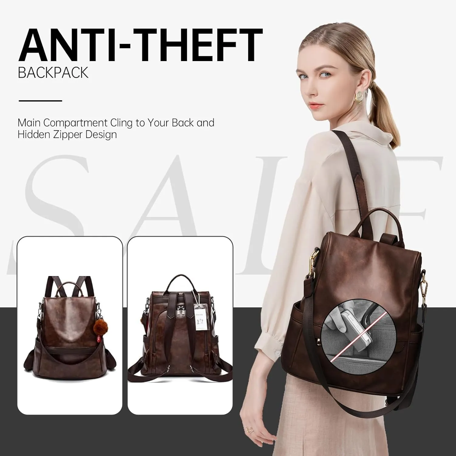 CHERUTY Women Backpack Purse PU Leather Anti-theft Casual Shoulder Bag Fashion Ladies Satchel Bags