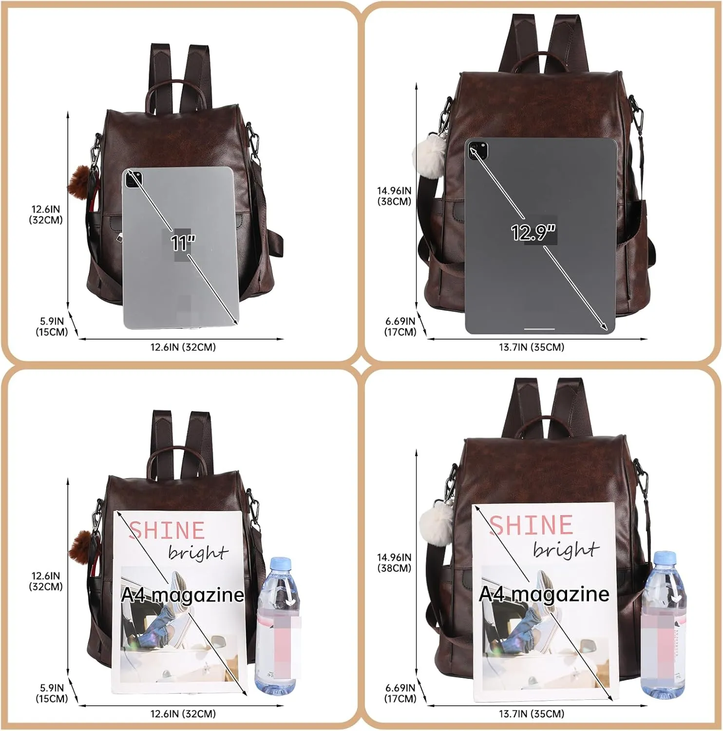CHERUTY Women Backpack Purse PU Leather Anti-theft Casual Shoulder Bag Fashion Ladies Satchel Bags