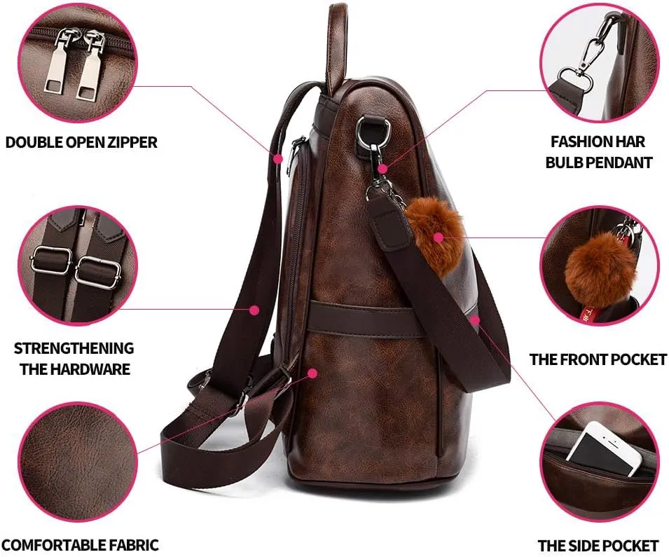 CHERUTY Women Backpack Purse PU Leather Anti-theft Casual Shoulder Bag Fashion Ladies Satchel Bags
