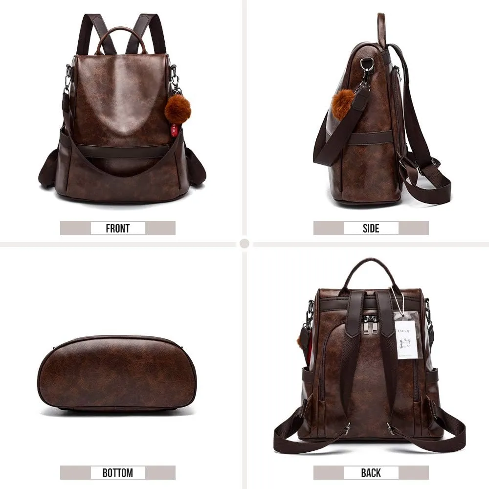 CHERUTY Women Backpack Purse PU Leather Anti-theft Casual Shoulder Bag Fashion Ladies Satchel Bags