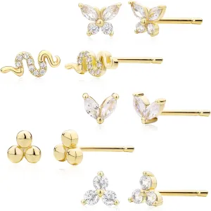 CHESKY Cubic Zirconia Gold Stud Earrings, Hypoallergenic Earrings Set for Women 14K Gold/Silver Plated Small CZ Studs Earrings Multipack Trendy Women Tragus Cartilage Earrings for Multiple Piercing