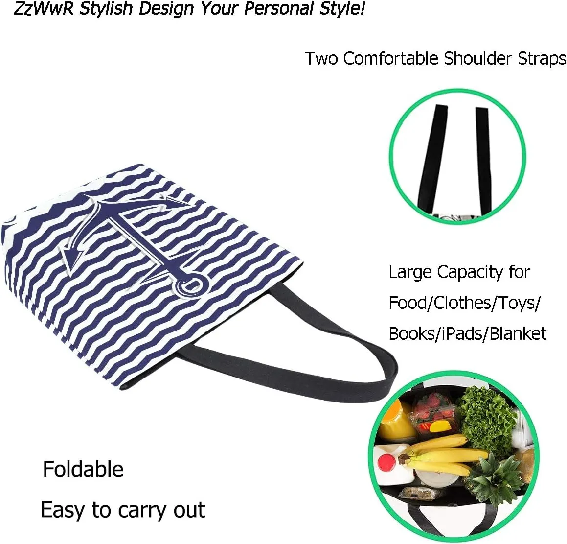 Chic Lifelike Pattern Extra Large Shoulder Tote Bag for Beach Travel Weekender Gym Grocery Shopping