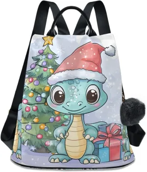 Christmas Cartoon Dragon Large Eyes Women Backpack Purse Anti Theft Back Zipper Design Travel Bag