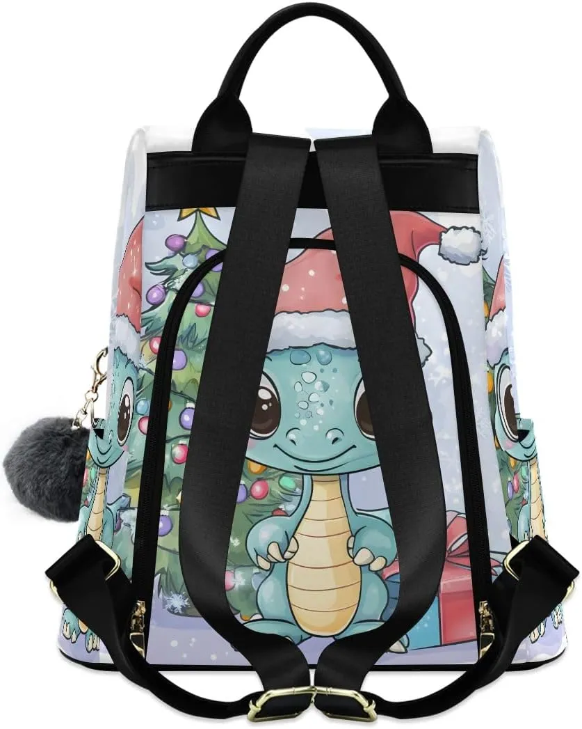 Christmas Cartoon Dragon Large Eyes Women Backpack Purse Anti Theft Back Zipper Design Travel Bag
