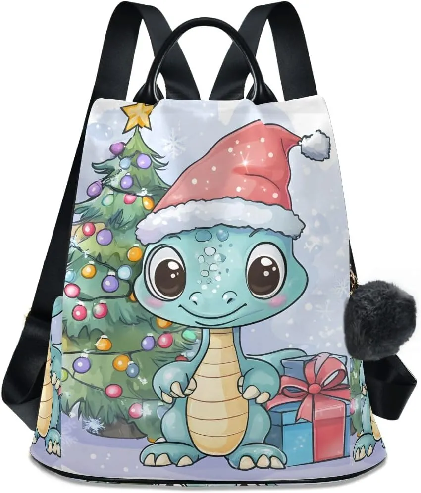 Christmas Cartoon Dragon Large Eyes Women Backpack Purse Anti Theft Back Zipper Design Travel Bag