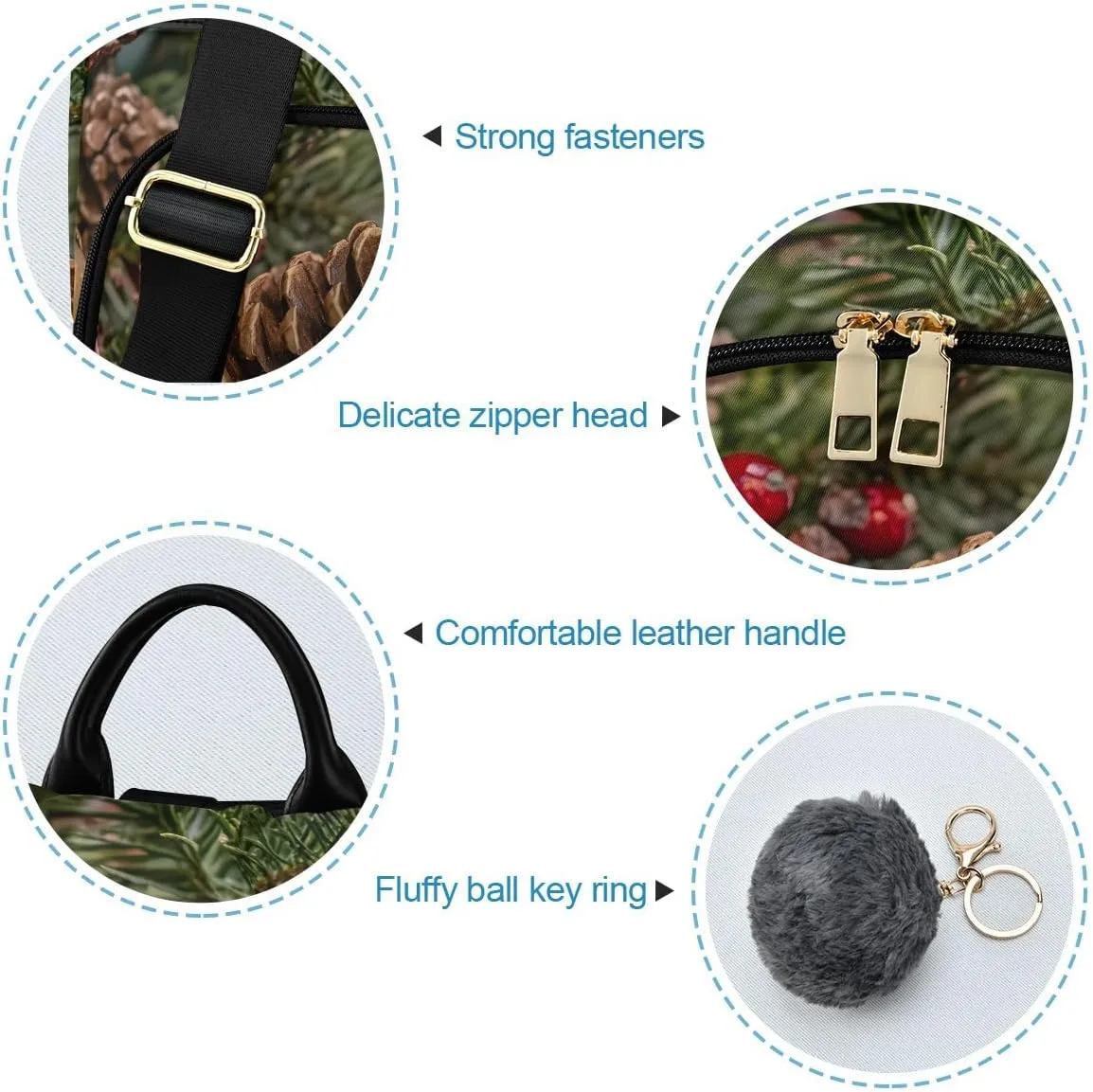 Christmas Evergreens Backpack Purse for Women Back Zipper Anti Theft Pocket Design Fashion Travel Bag with Pompom