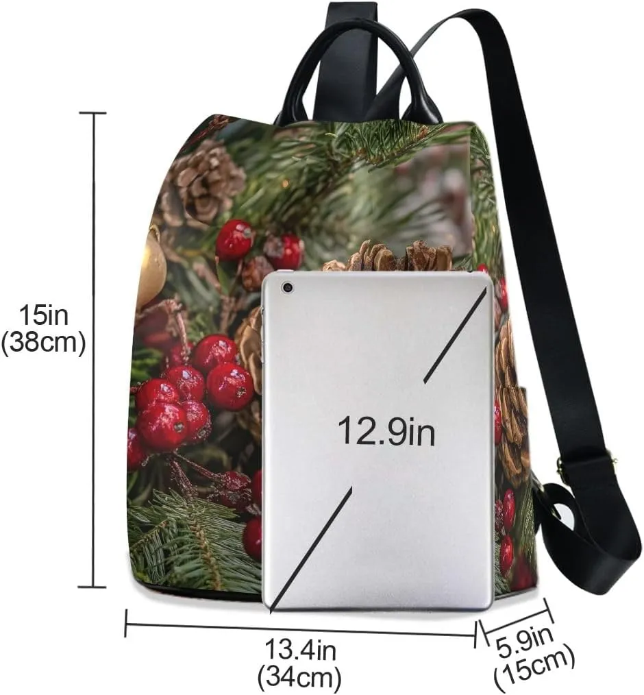 Christmas Evergreens Backpack Purse for Women Back Zipper Anti Theft Pocket Design Fashion Travel Bag with Pompom