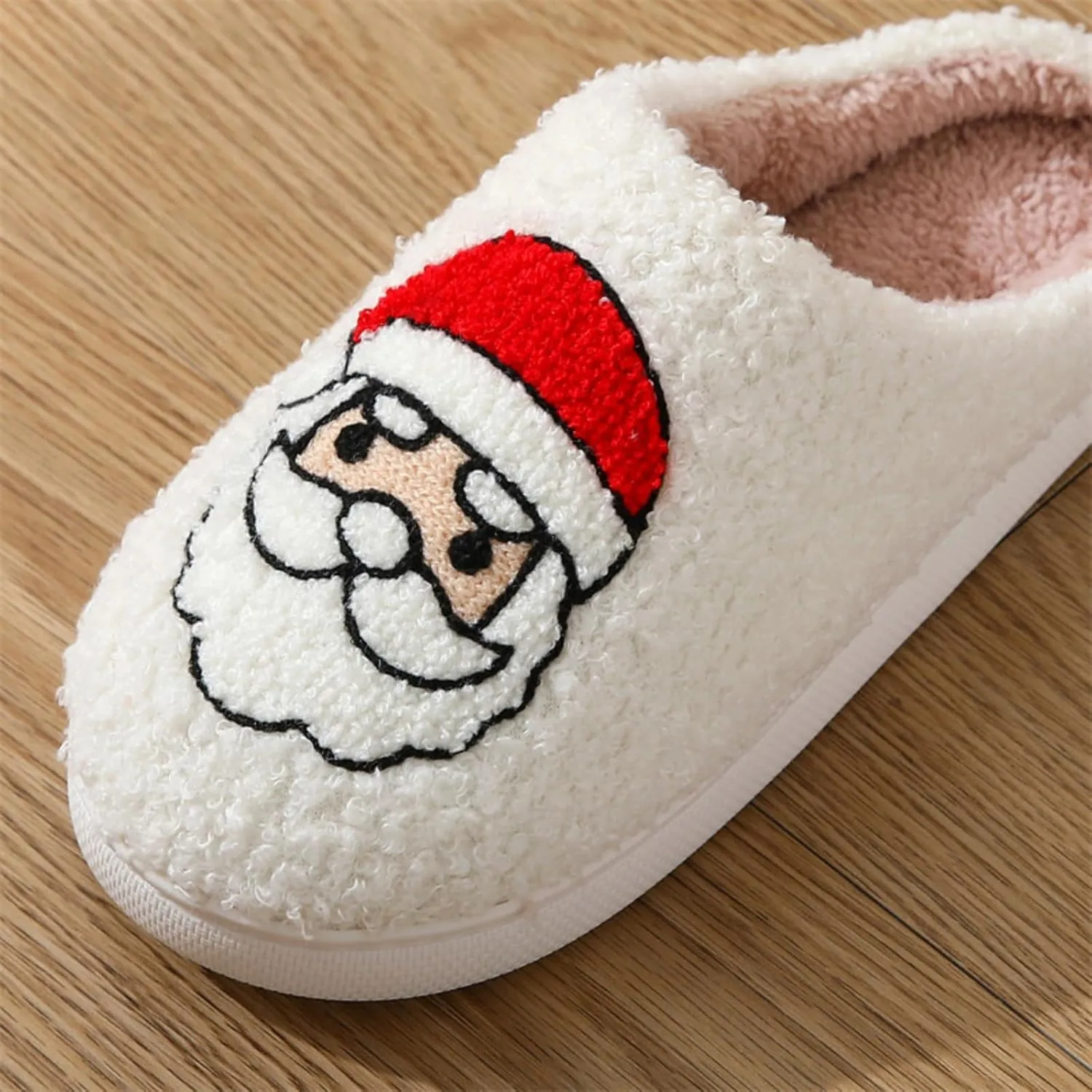 Christmas Slippers Memory Foam for Women Men, Cozy Plush Warm Non-Slip Holiday Slides with Santa Reindeer Designs Indoor Outdoor