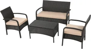 Christopher Knight Home Cordoba PE Rattan Chat Set, 4-Pcs Set, Brown / Tan