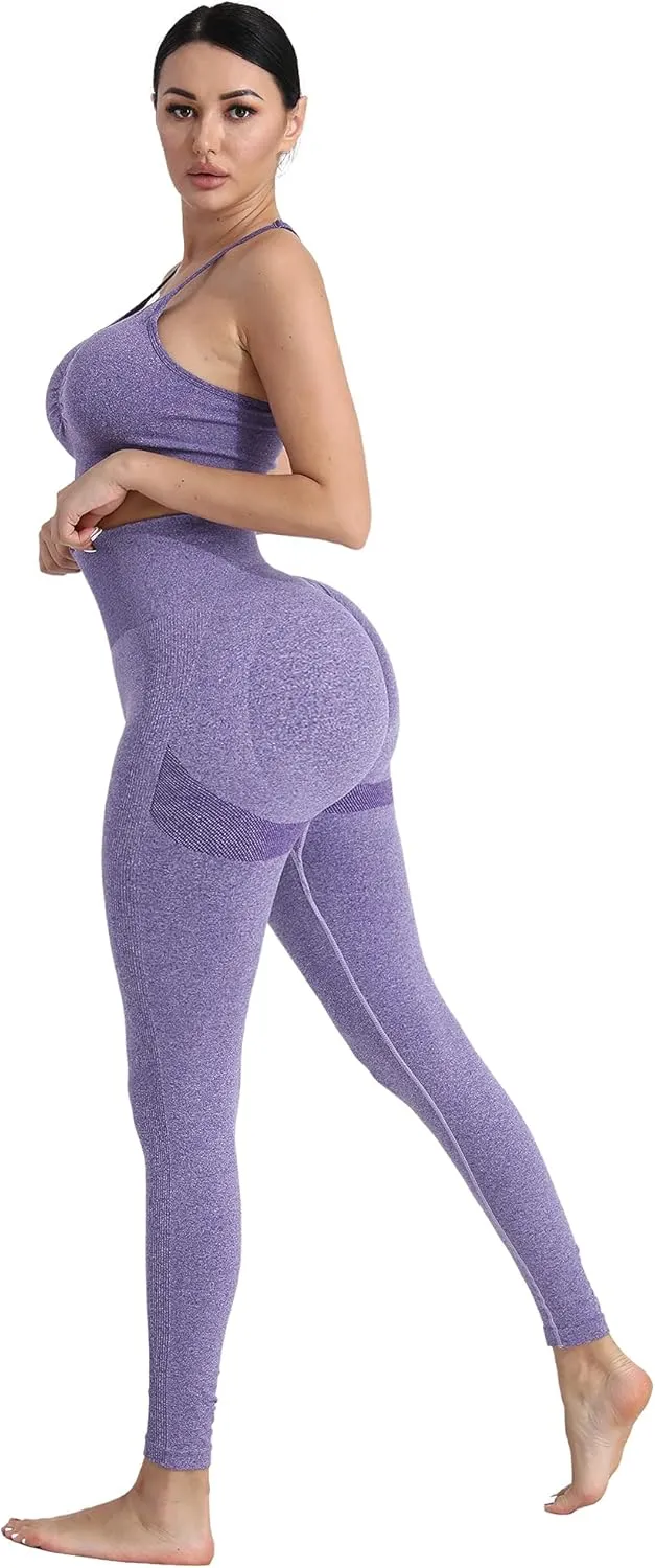 CHRLEISURE 3 Piece Workout Leggings Sets for Women, Gym Scrunch Butt Butt Lifting Seamless Leggings