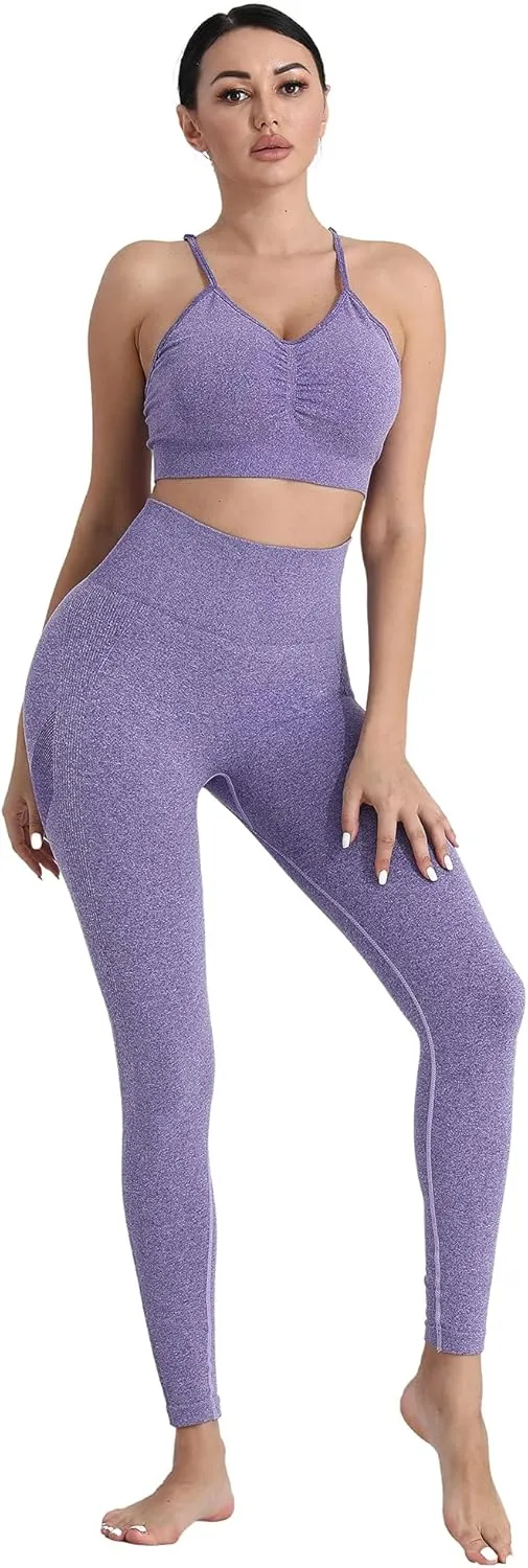 CHRLEISURE 3 Piece Workout Leggings Sets for Women, Gym Scrunch Butt Butt Lifting Seamless Leggings