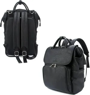 Citi Collective Explorer Black Diaper Bag Backpack - Vegan Leather Diaper Bag with Shoulder Strap, Insulated Bottle Pockets, Changing Pad, Stroller Clip- Versatile Diaper Bag for Baby