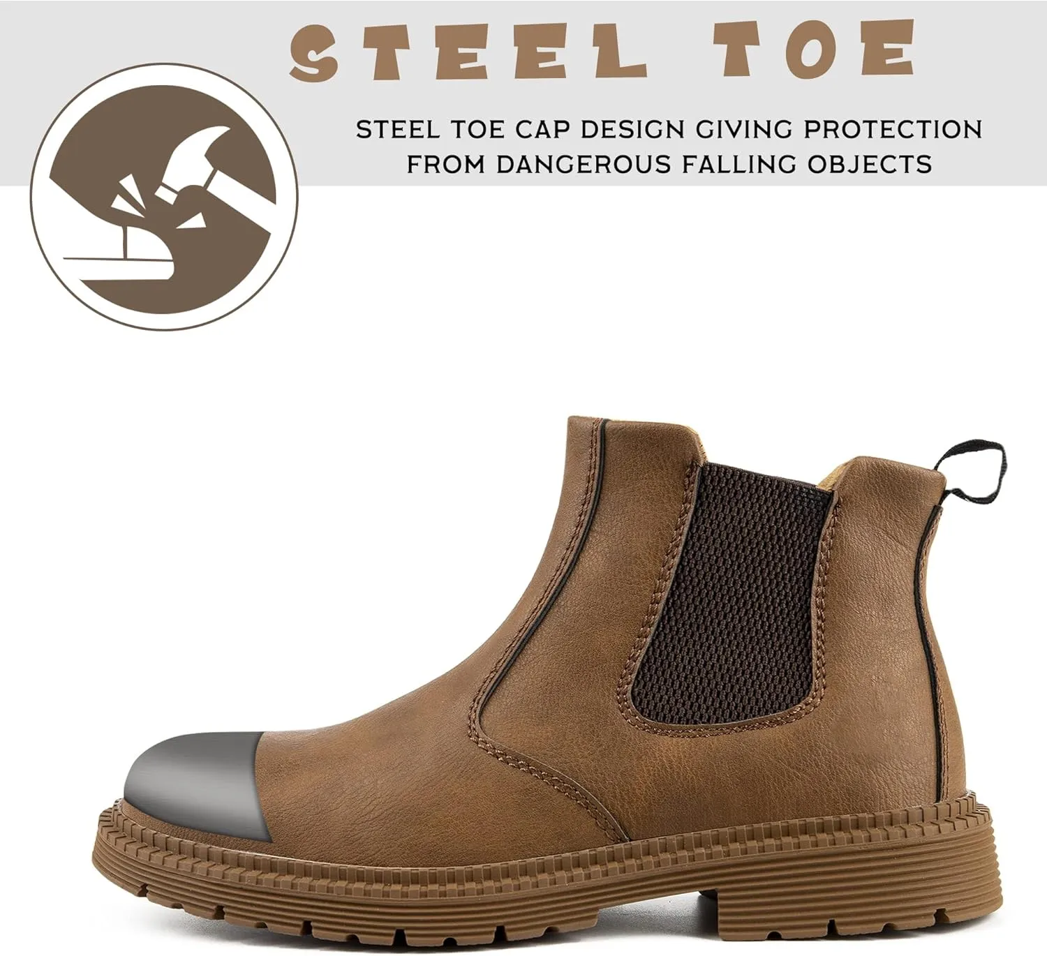 CJSPORX Men's Steel Toe Work Boots Anti-Skid Safety Shoes Leather Waterproof Work Shoes