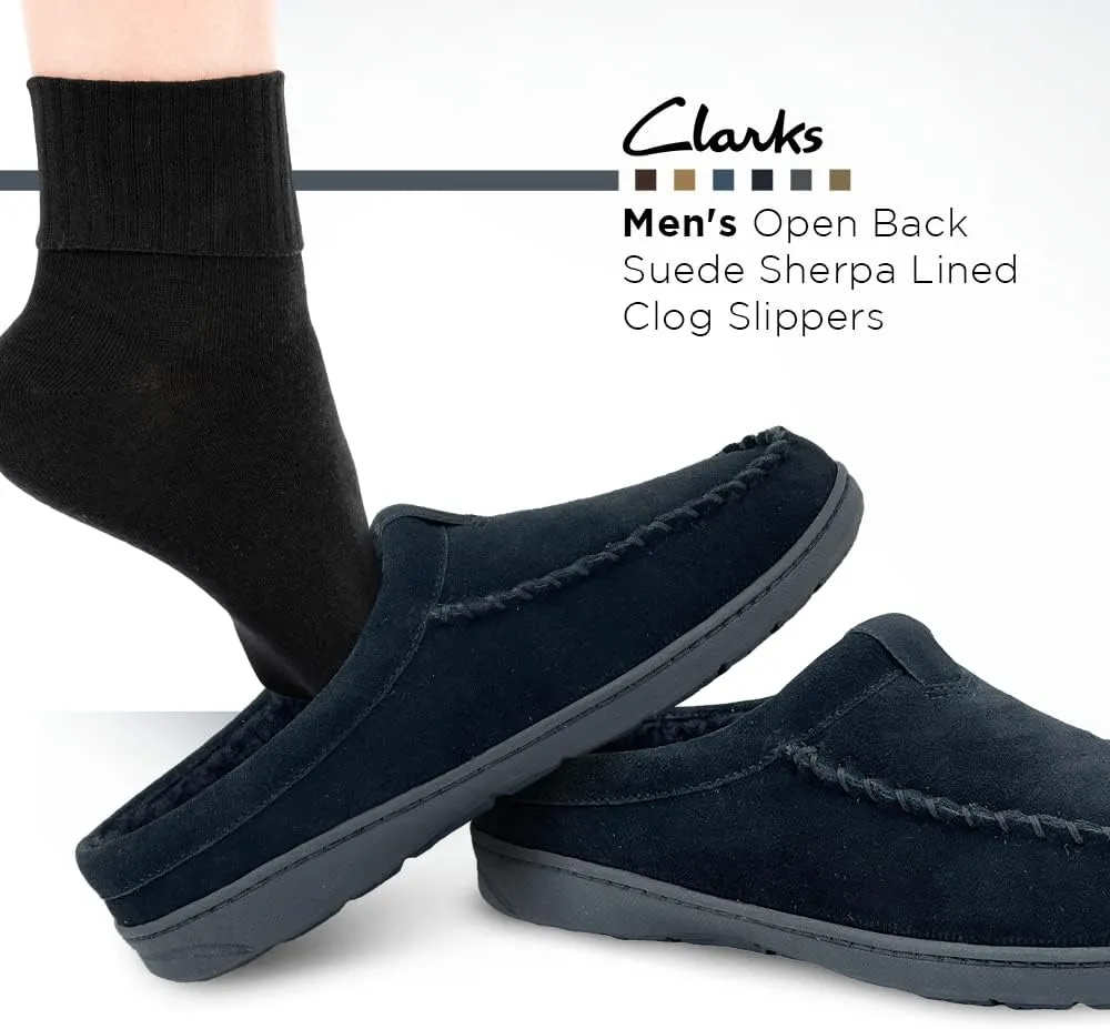 Clarks Mens Cozy Open Back Suede Clog Slipper With Plush Sherpa Lining Indoor Outdoor Slippers For Men