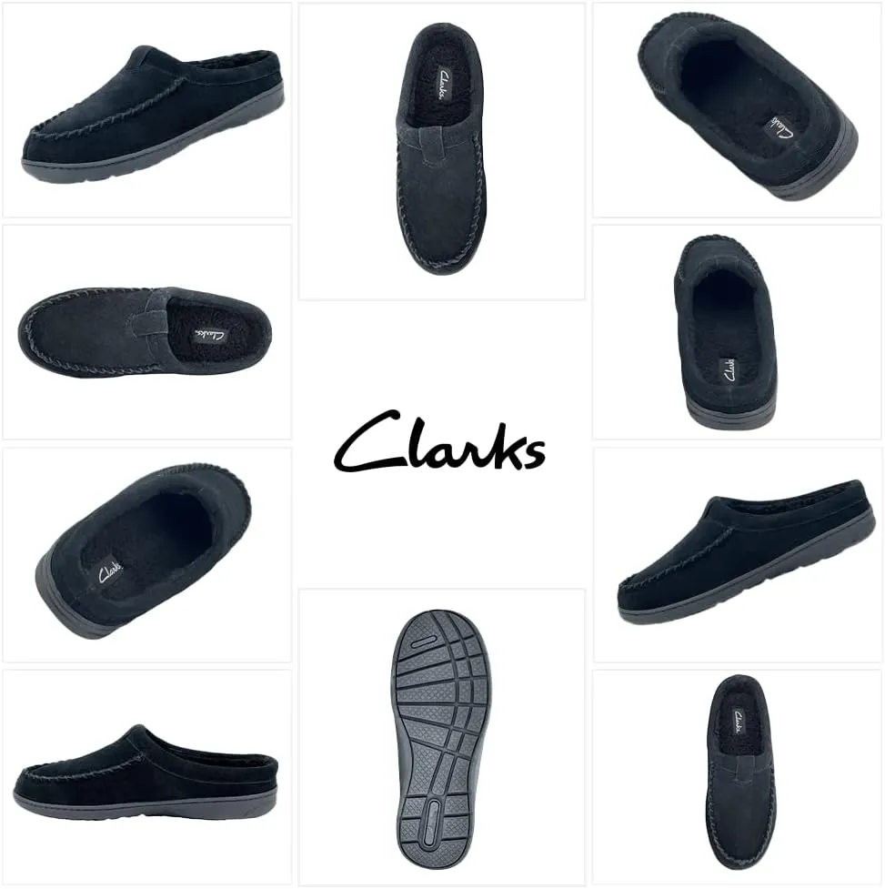 Clarks Mens Cozy Open Back Suede Clog Slipper With Plush Sherpa Lining Indoor Outdoor Slippers For Men