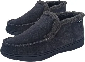 Clarks Men's Suede Leather Sherpa Lined Ankle Bootie Slippers, JMH1952 - Indoor/Outdoor Slip-Ons - Comfy & Durable Ankle Boots with Plush Lining Padded Insole & Gripped Rubber Outsoles