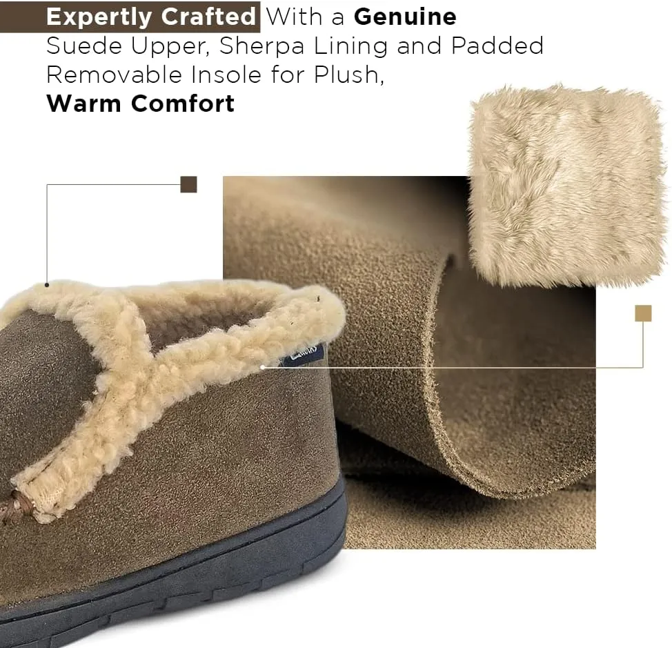 Clarks Men's Suede Leather Sherpa Lined Ankle Bootie Slippers, JMH1952 - Indoor/Outdoor Slip-Ons - Comfy & Durable Ankle Boots with Plush Lining Padded Insole & Gripped Rubber Outsoles