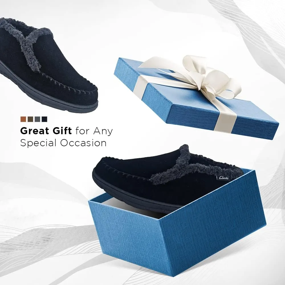 Clarks Men's Suede Leather Sherpa Lined Ankle Bootie Slippers, JMH1952 - Indoor/Outdoor Slip-Ons - Comfy & Durable Ankle Boots with Plush Lining Padded Insole & Gripped Rubber Outsoles