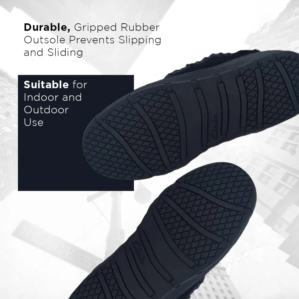Clarks Men's Suede Leather Sherpa Lined Ankle Bootie Slippers, JMH1952 - Indoor/Outdoor Slip-Ons - Comfy & Durable Ankle Boots with Plush Lining Padded Insole & Gripped Rubber Outsoles