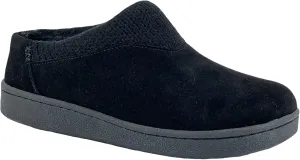 Clarks Womens Suede Slipper JMH2175 With Knit Collar - Soft Plush Faux Fur Lined - Indoor Outdoor House Slippers For Women (8 M US, Black)