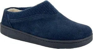 Clarks Womens Suede Slipper JMH2175 With Knit Collar - Soft Plush Faux Fur Lined - Indoor Outdoor House Slippers For Women (8 M US, Navy)