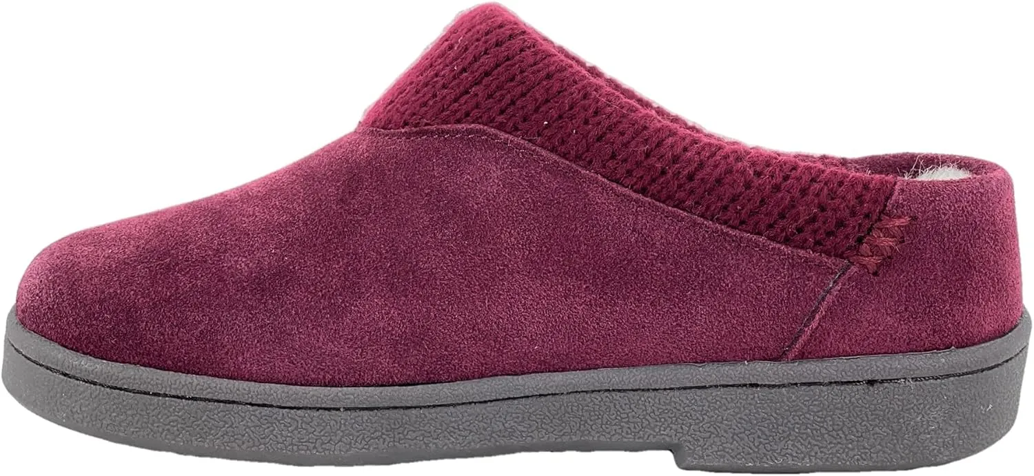 Clarks Womens Suede Slipper JMH2175 With Knit Collar - Soft Plush Faux Fur Lined - Indoor Outdoor House Slippers For Women