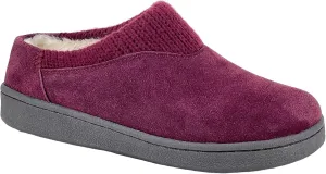 Clarks Womens Suede Slipper JMH2175 With Knit Collar - Soft Plush Faux Fur Lined - Indoor Outdoor House Slippers For Women