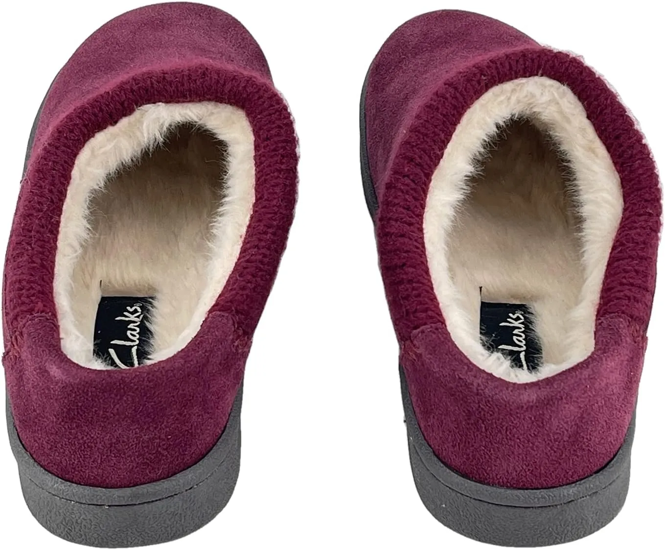Clarks Womens Suede Slipper JMH2175 With Knit Collar - Soft Plush Faux Fur Lined - Indoor Outdoor House Slippers For Women