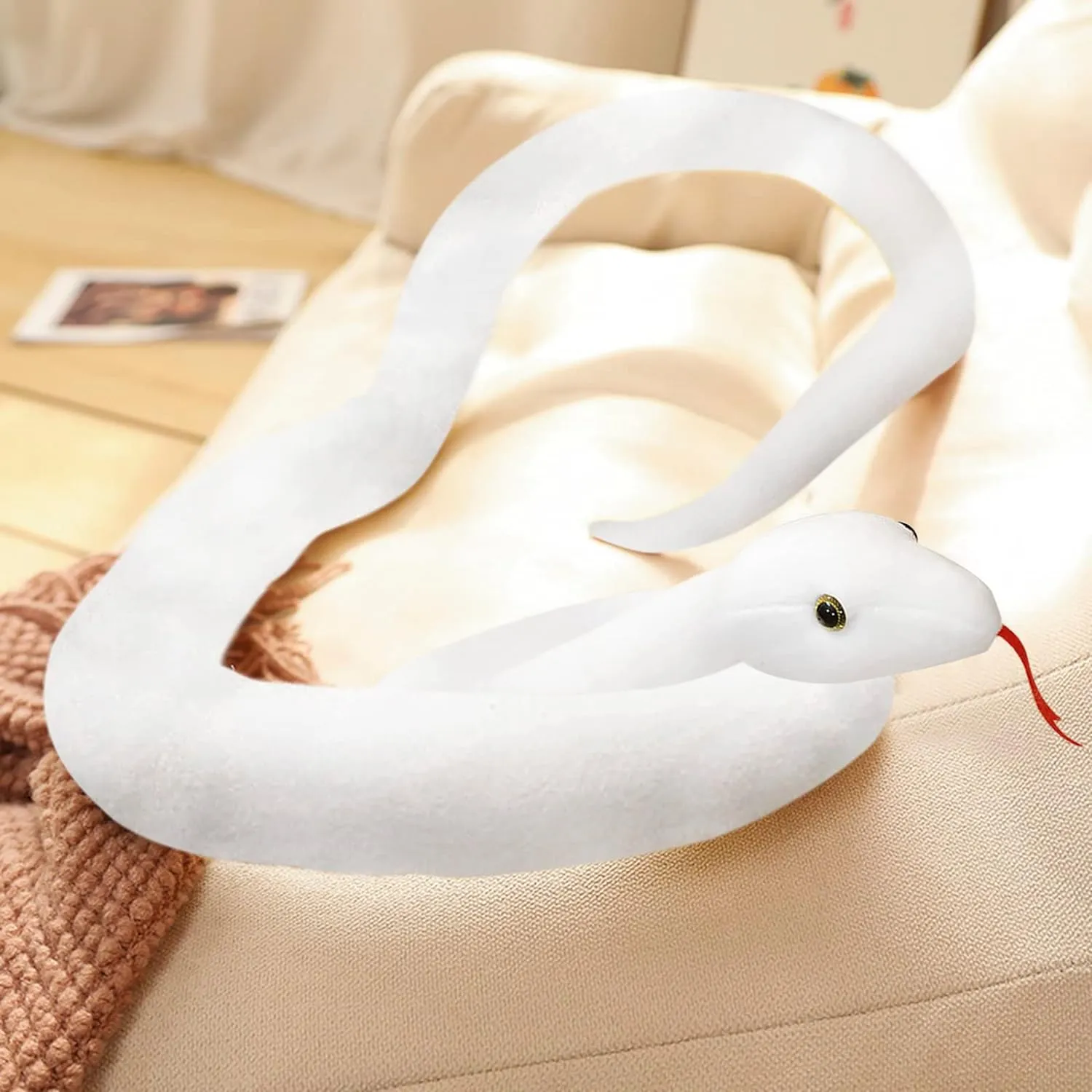 Clobeau 78 Inch White Snake Plush, Snake Stuffed Animal, Realistic Stuffed Snakes Plush Toy for Kids, White