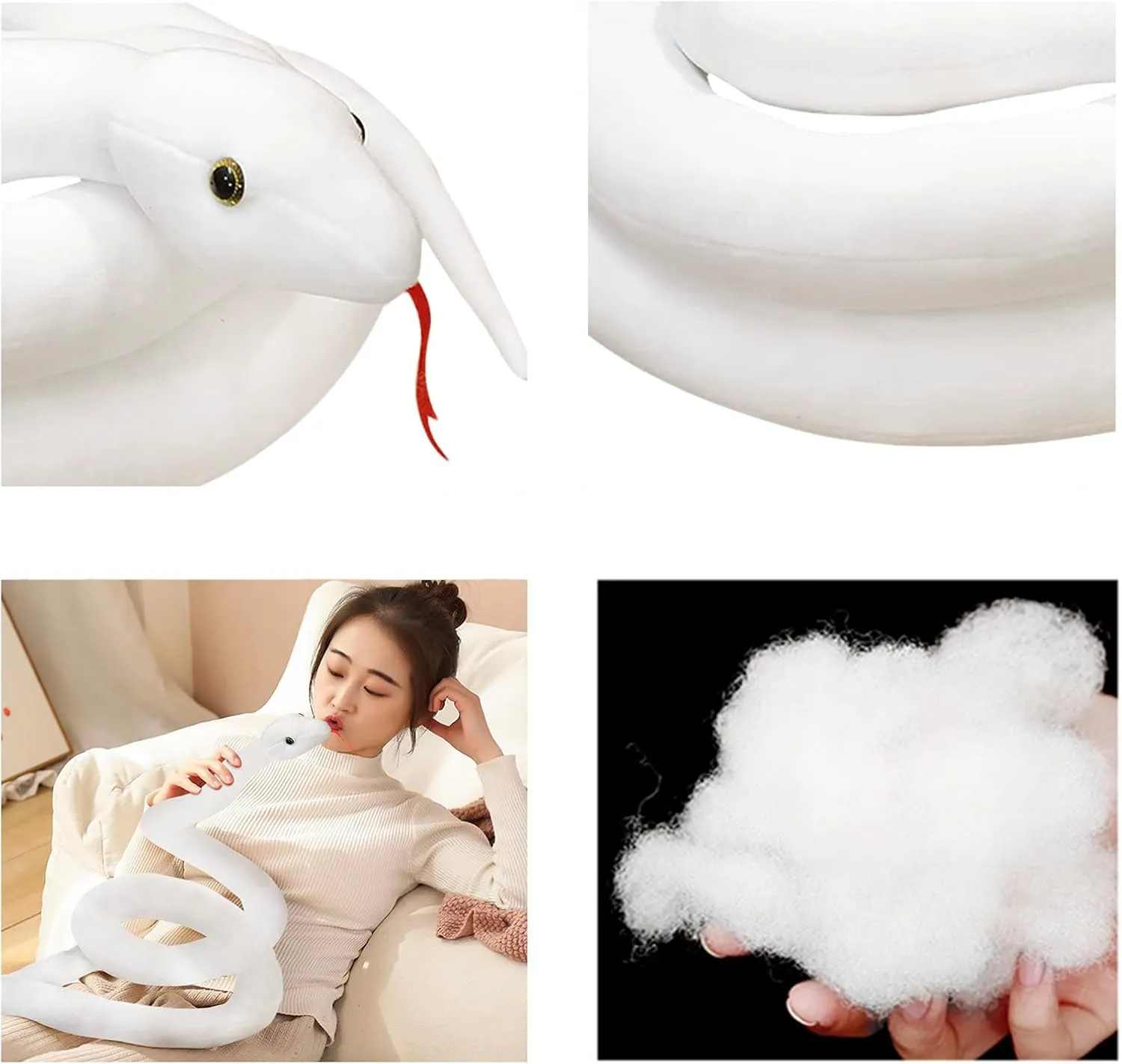 Clobeau 78 Inch White Snake Plush, Snake Stuffed Animal, Realistic Stuffed Snakes Plush Toy for Kids, White