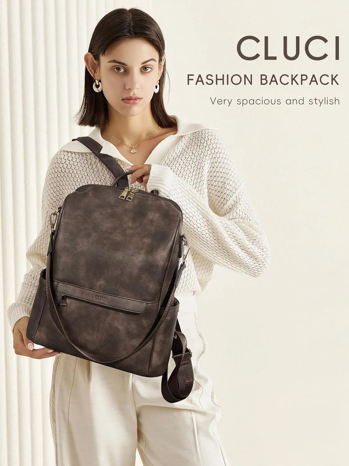 CLUCI Womens Backpack Purse Leather Anti-theft Large Fashion Designer Travel Bag Ladies Shoulder Bags