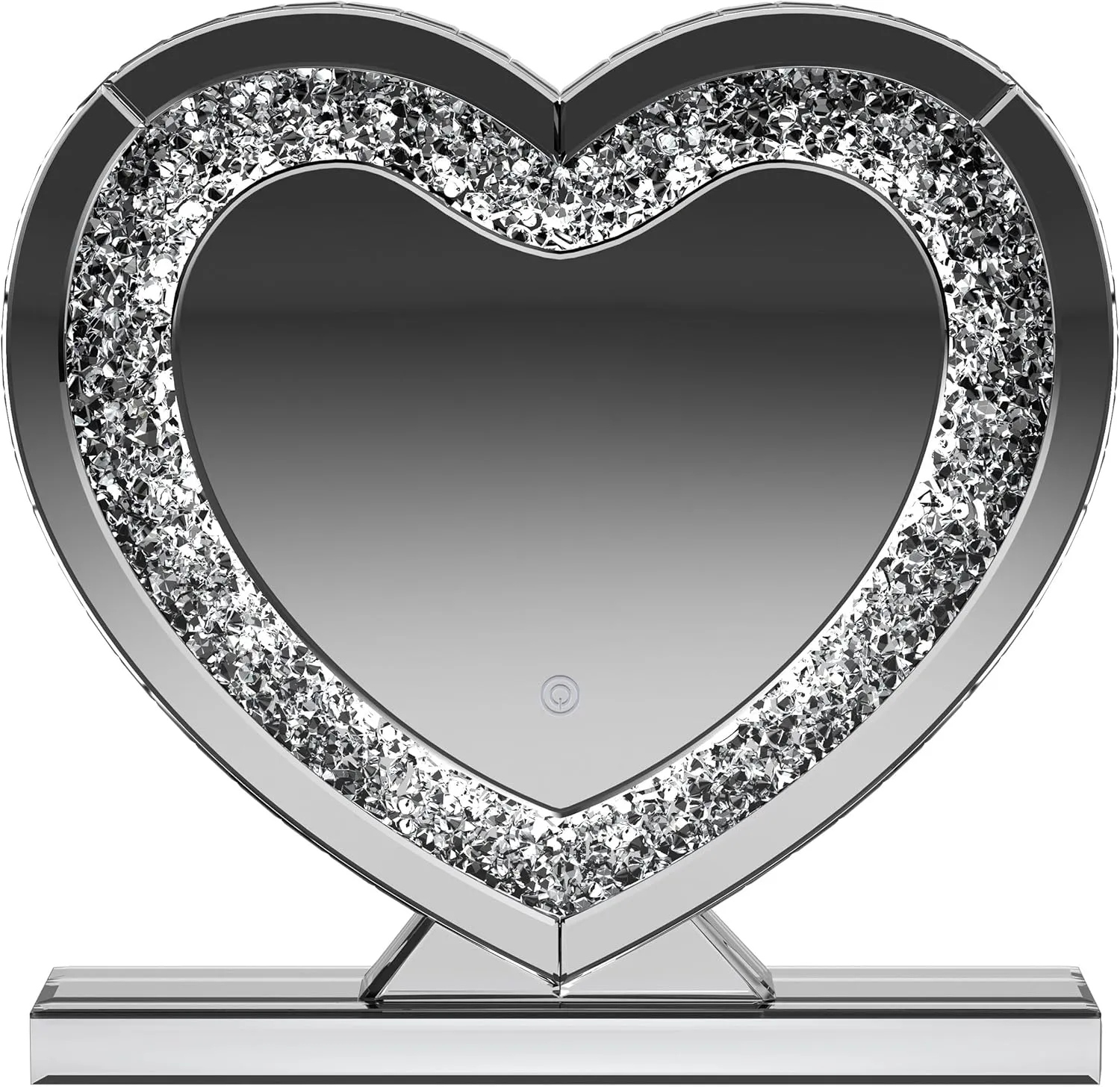 Coaster Home Furnishings Euston Modern Classic Heart Shaped LED Vanity Mirror Mirrored Table Top Makeup Mirror with Light Acrylic Crystal Inlay Mirror 961528