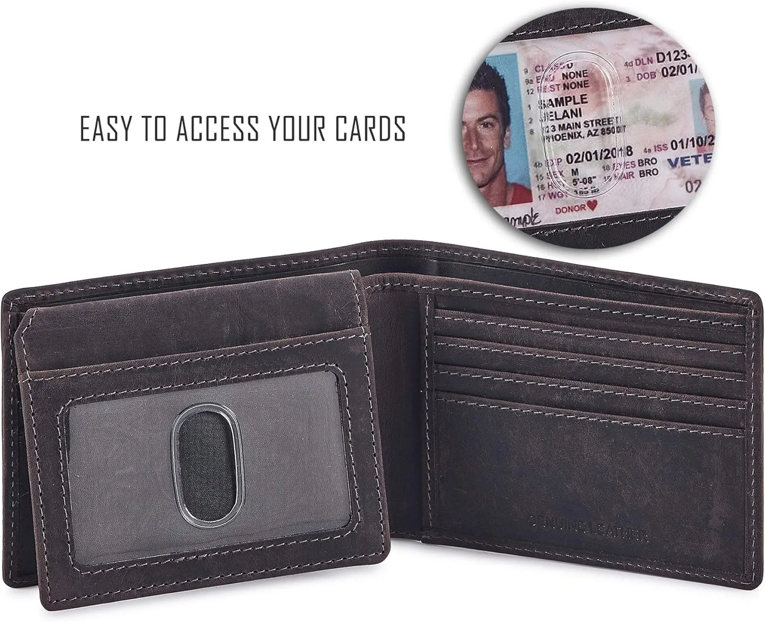 Cochoa Wallet for Men's RFID Blocking Real Leather Bifold Stylish 2 ID Window in Gift Box
