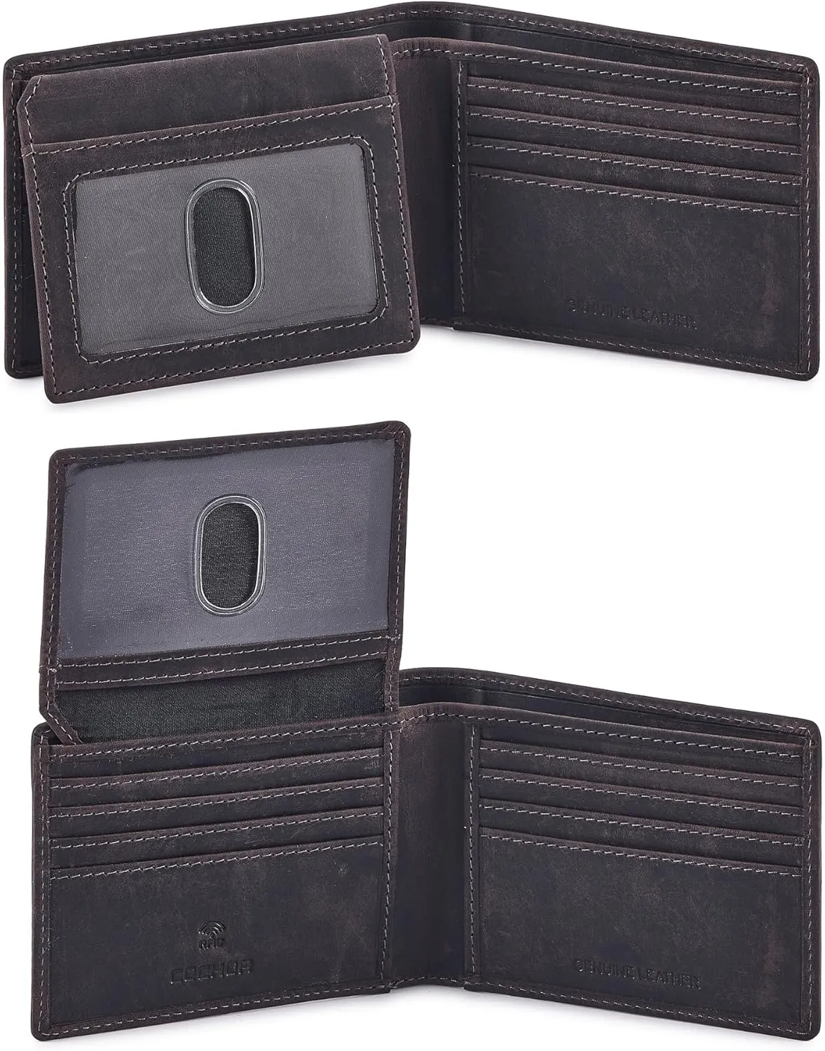 Cochoa Wallet for Men's RFID Blocking Real Leather Bifold Stylish 2 ID Window in Gift Box