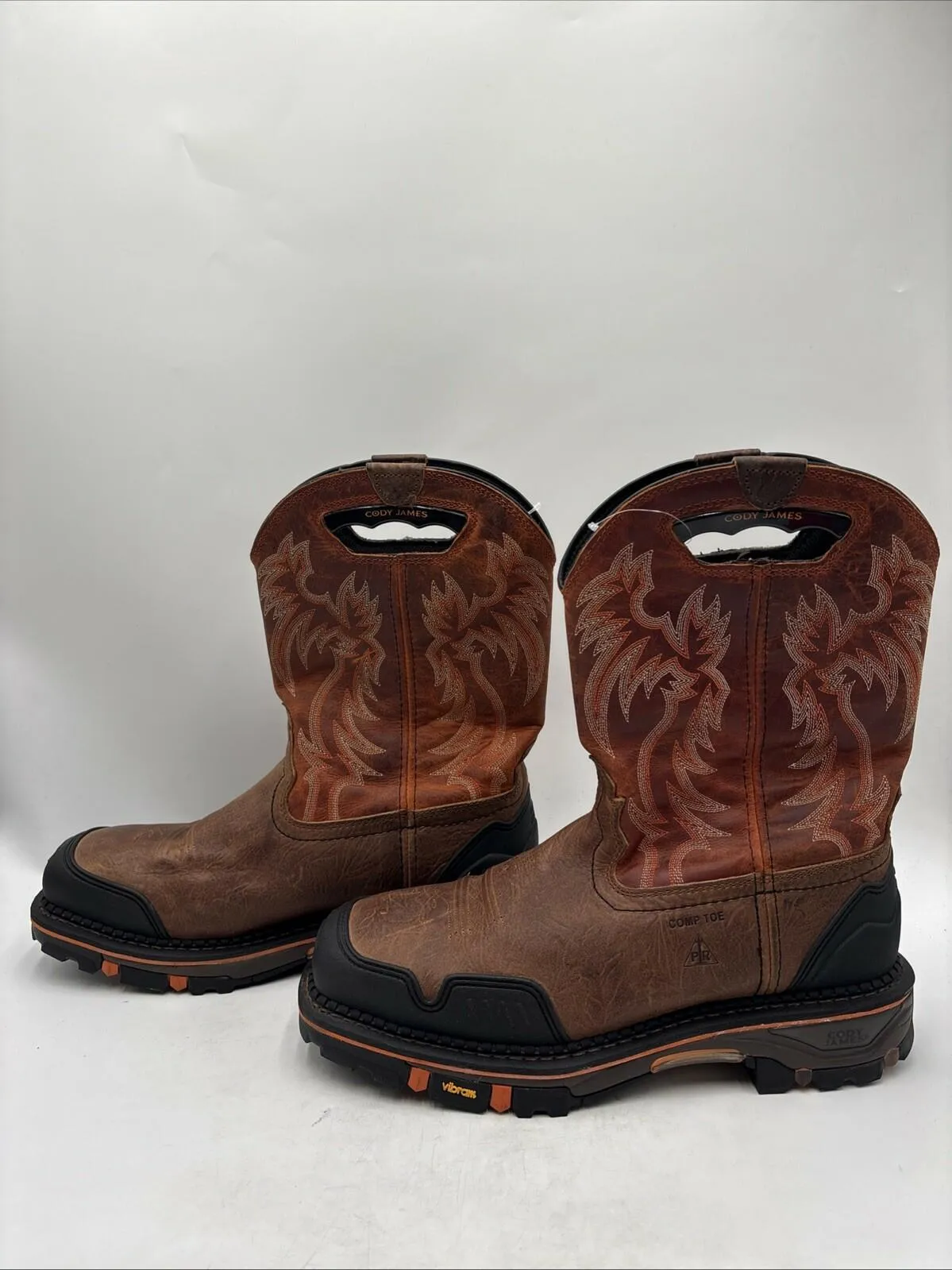 Cody James Men's Decimator Waterproof Western Work Boots Orange/Brown Size 13D - Very Good