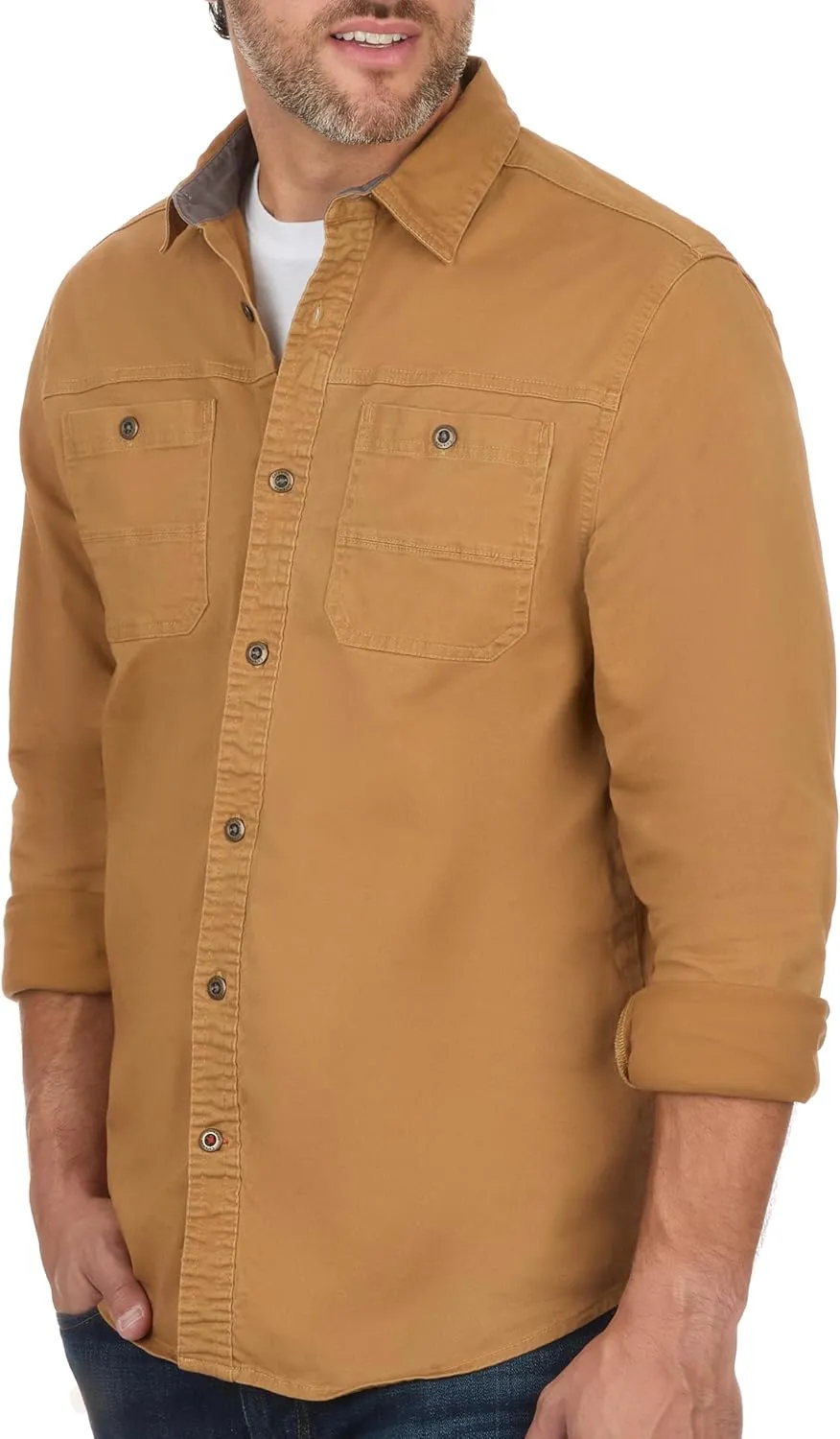 Coleman Men's Stretch Twill Workwear Long Sleeve Button-Down Shirt with Metal Buttons