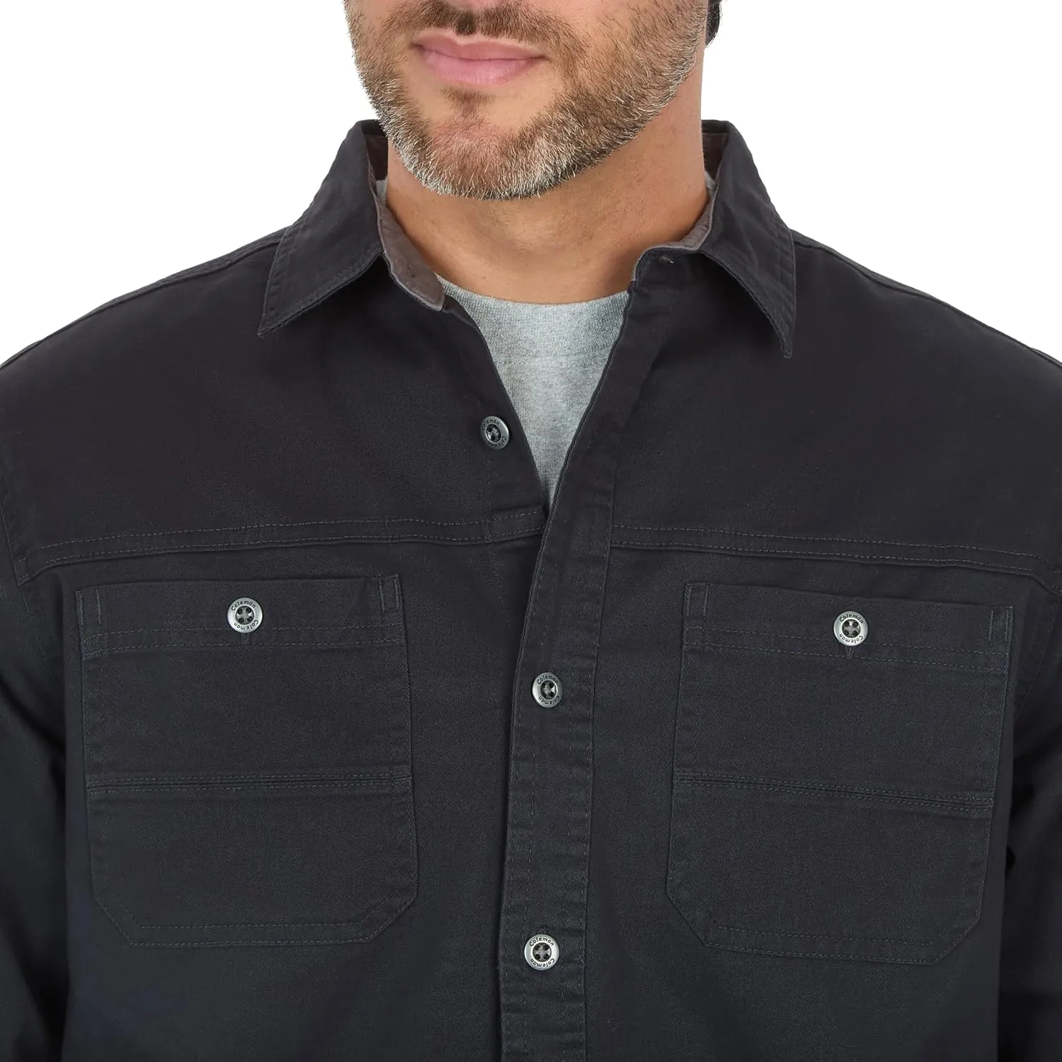 Coleman Men's Stretch Twill Workwear Long Sleeve Button-Down Shirt with Metal Buttons