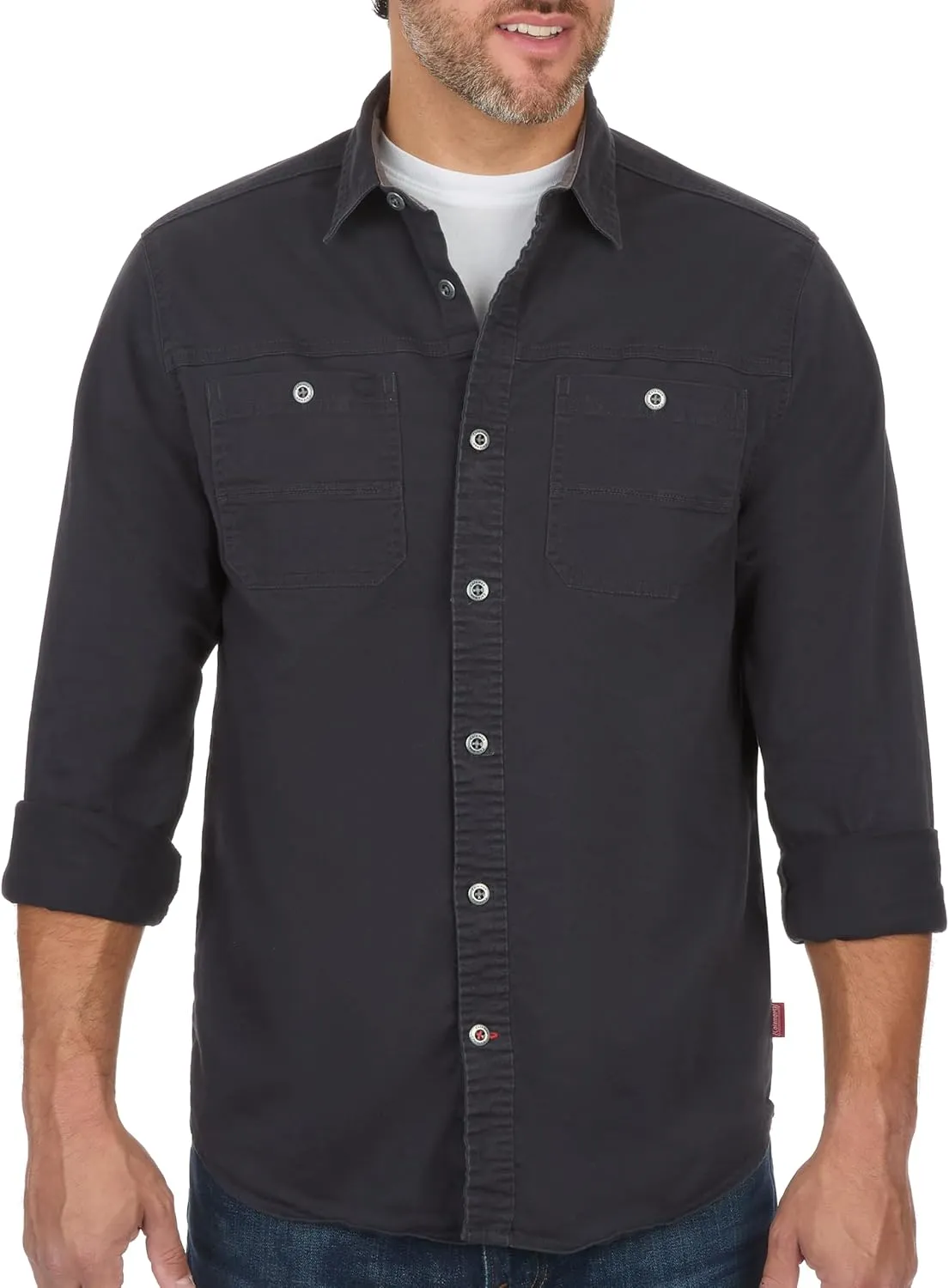 Coleman Men's Stretch Twill Workwear Long Sleeve Button-Down Shirt with Metal Buttons
